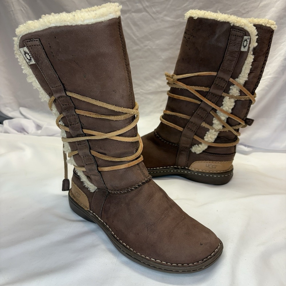 UGG Australia Catalina Tall Wrap Boots Women's US 7 Suede Sheepskin Shearling